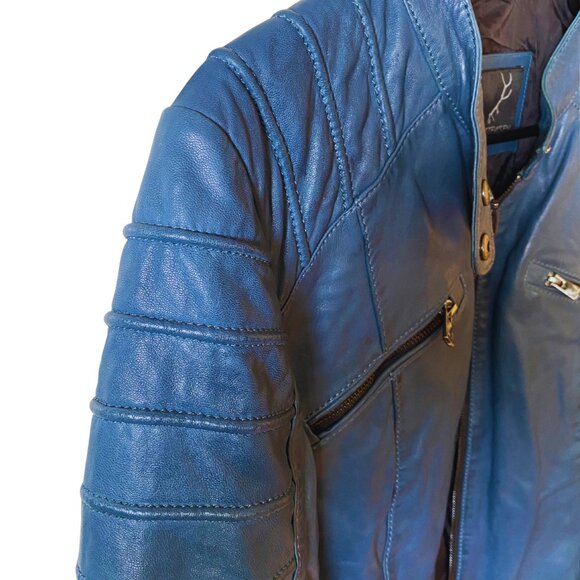 Bod & Christensen Jacket Women L/10 Royal Blue Genuine Leather Moto - Picture 7 of 8